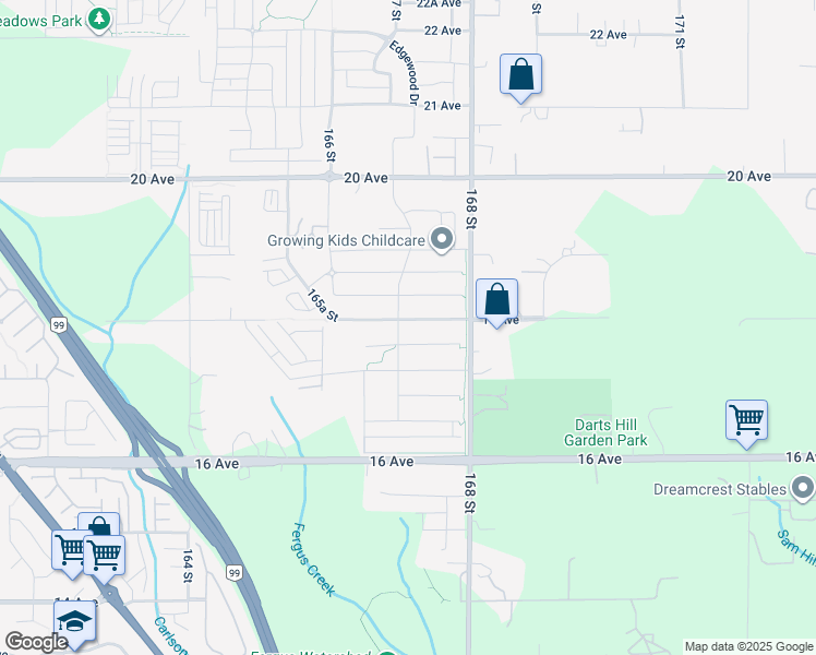 map of restaurants, bars, coffee shops, grocery stores, and more near 16716 18 Avenue in Surrey