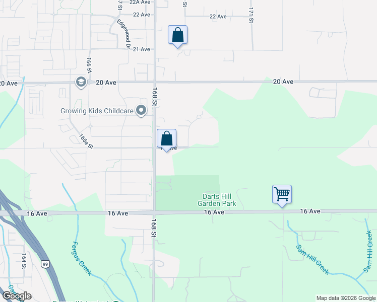 map of restaurants, bars, coffee shops, grocery stores, and more near 16900 18 Avenue in Surrey