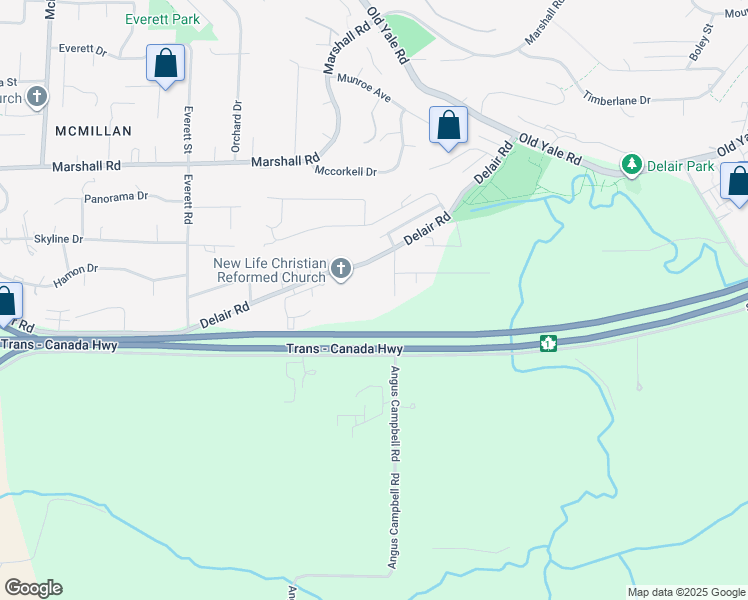 map of restaurants, bars, coffee shops, grocery stores, and more near 1767 Angus Campbell Road in Abbotsford