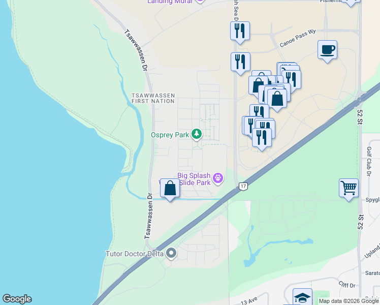 map of restaurants, bars, coffee shops, grocery stores, and more near 4688 Hawk Lane in Metro Vancouver