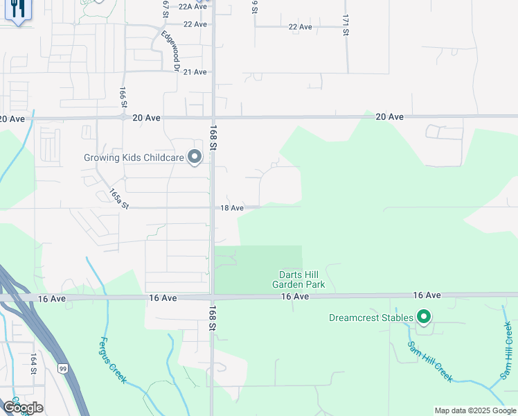 map of restaurants, bars, coffee shops, grocery stores, and more near 18 Avenue in Surrey