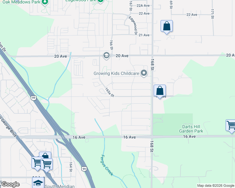 map of restaurants, bars, coffee shops, grocery stores, and more near 16631 18 Avenue in Surrey