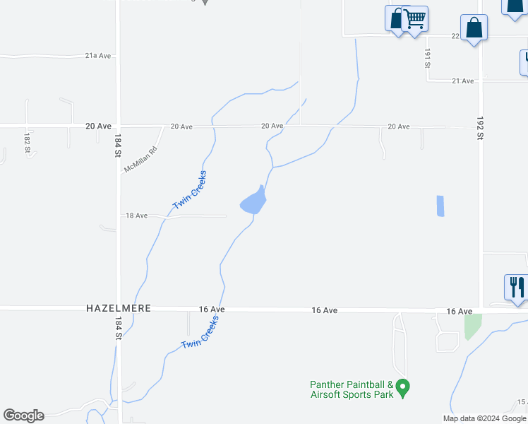 map of restaurants, bars, coffee shops, grocery stores, and more near 18721 18 Avenue in Surrey