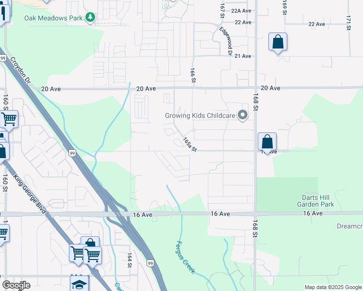 map of restaurants, bars, coffee shops, grocery stores, and more near 1833 165A Street in Surrey
