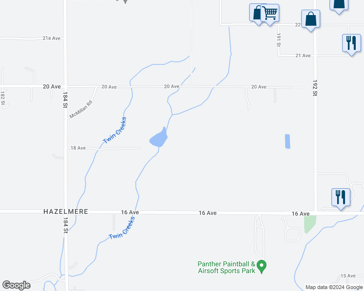 map of restaurants, bars, coffee shops, grocery stores, and more near 18781 18 Avenue in Surrey