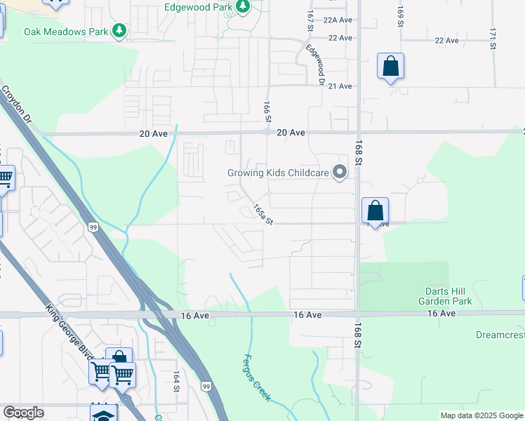 map of restaurants, bars, coffee shops, grocery stores, and more near 1820 165A Street in Surrey