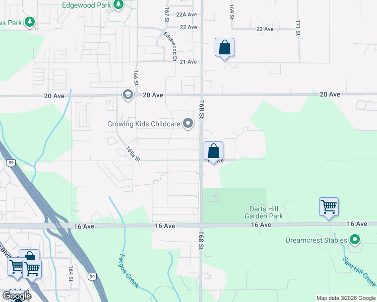 map of restaurants, bars, coffee shops, grocery stores, and more near 16764 18A Avenue in Surrey