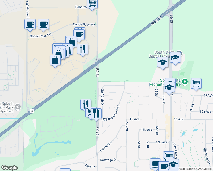 map of restaurants, bars, coffee shops, grocery stores, and more near 1769 Golf Club Dr in Tsawwassen