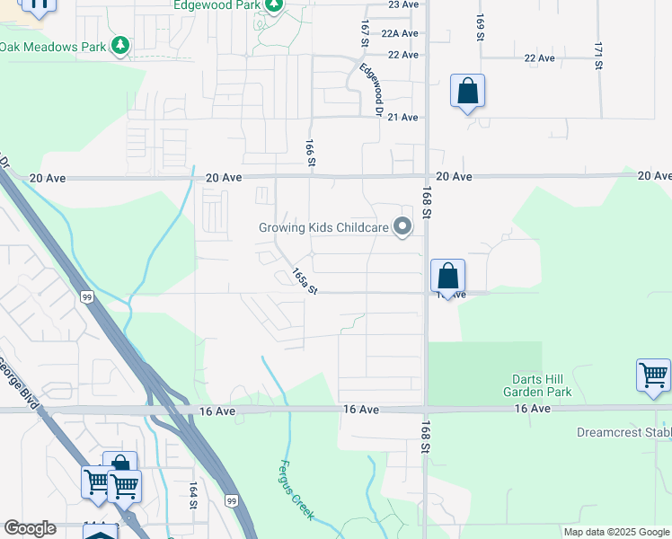 map of restaurants, bars, coffee shops, grocery stores, and more near 16649 18A Avenue in Surrey