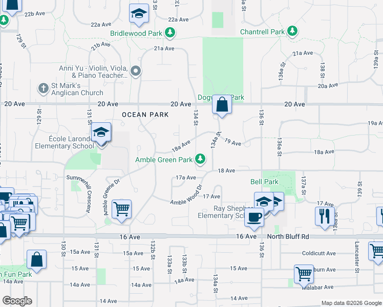 map of restaurants, bars, coffee shops, grocery stores, and more near in Surrey