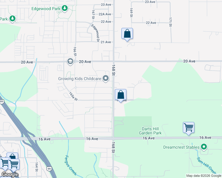 map of restaurants, bars, coffee shops, grocery stores, and more near 1889 168 Street in Surrey