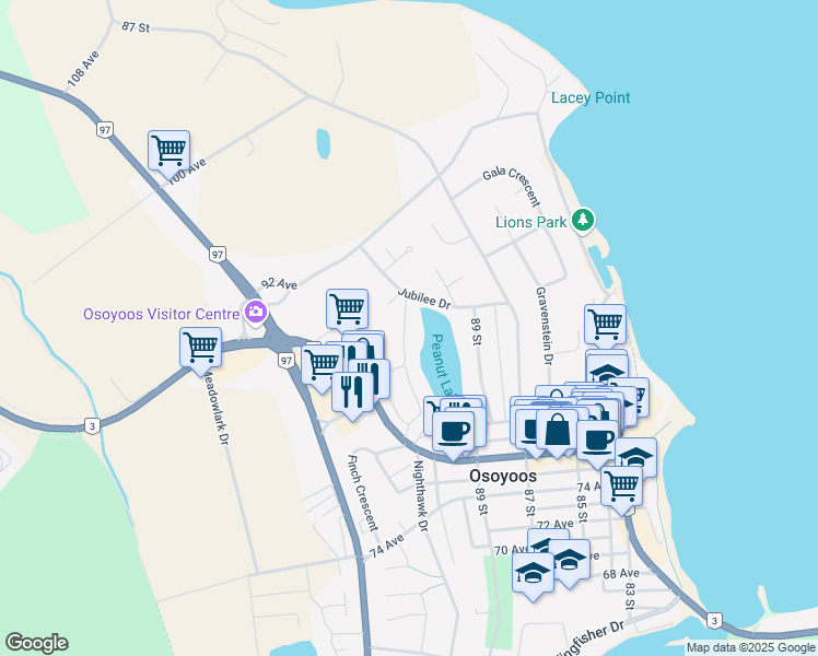 map of restaurants, bars, coffee shops, grocery stores, and more near 8029 Vedette Drive in Osoyoos