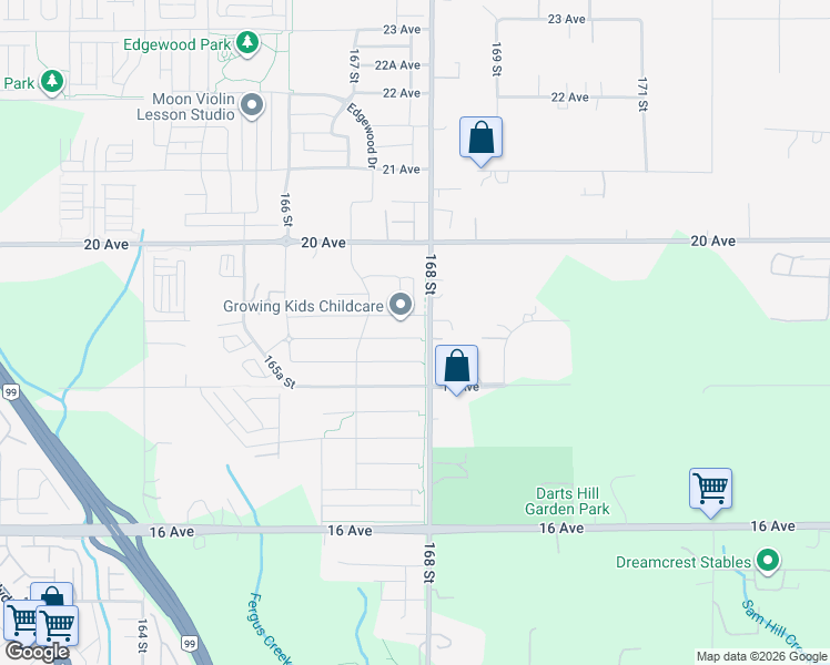 map of restaurants, bars, coffee shops, grocery stores, and more near 1889 168 Street in Surrey