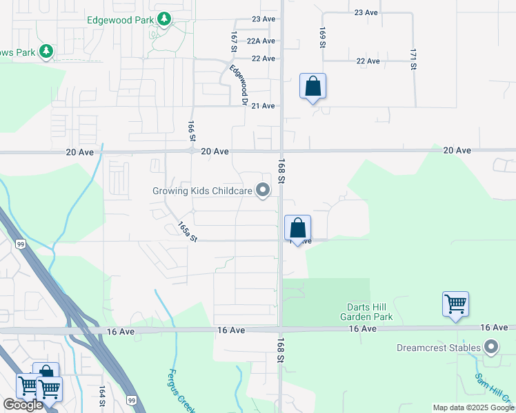 map of restaurants, bars, coffee shops, grocery stores, and more near 16751 18B Avenue in Surrey