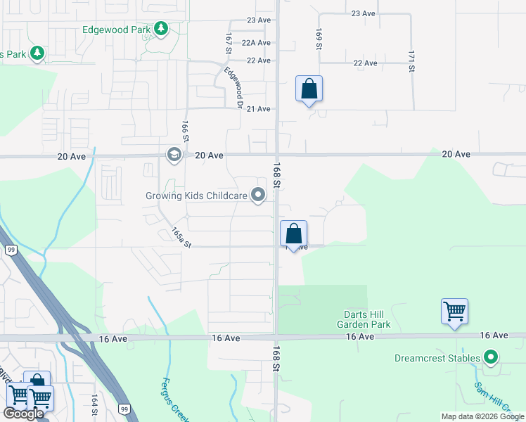 map of restaurants, bars, coffee shops, grocery stores, and more near 16775 18B Avenue in Surrey