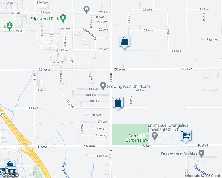 map of restaurants, bars, coffee shops, grocery stores, and more near 1889 168 Street in Surrey