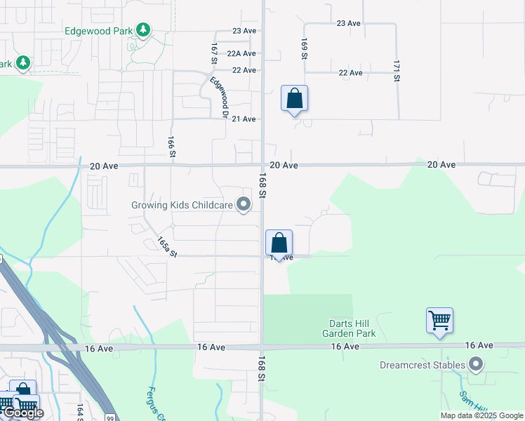 map of restaurants, bars, coffee shops, grocery stores, and more near 19 Avenue in Surrey