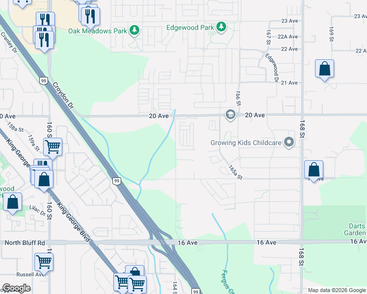 map of restaurants, bars, coffee shops, grocery stores, and more near in Surrey
