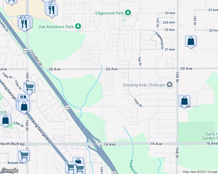 map of restaurants, bars, coffee shops, grocery stores, and more near in Surrey