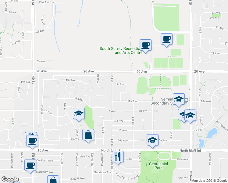 map of restaurants, bars, coffee shops, grocery stores, and more near 1886 144 Street in Surrey