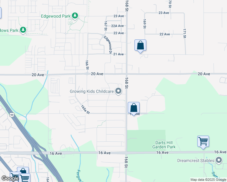 map of restaurants, bars, coffee shops, grocery stores, and more near 1918 167 Street in Surrey