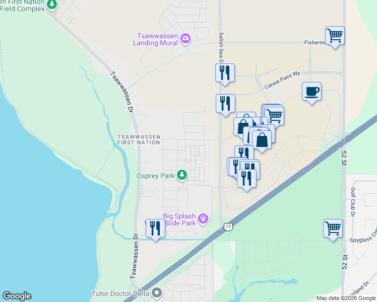 map of restaurants, bars, coffee shops, grocery stores, and more near 1894 Osprey Drive in Metro Vancouver