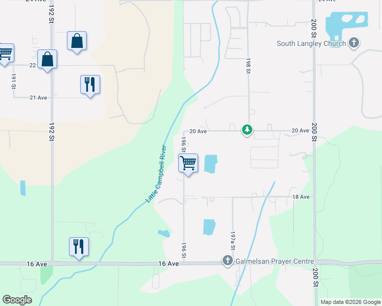 map of restaurants, bars, coffee shops, grocery stores, and more near 1910 196 Street in Langley Township