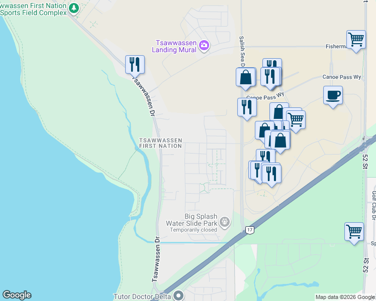 map of restaurants, bars, coffee shops, grocery stores, and more near 4653 Apple Lane in Metro Vancouver