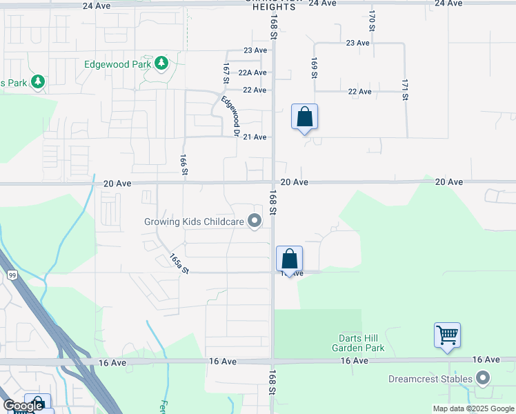 map of restaurants, bars, coffee shops, grocery stores, and more near 1938 167A Street in Surrey