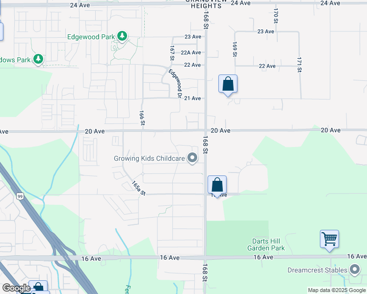 map of restaurants, bars, coffee shops, grocery stores, and more near 16731 19A Avenue in Surrey