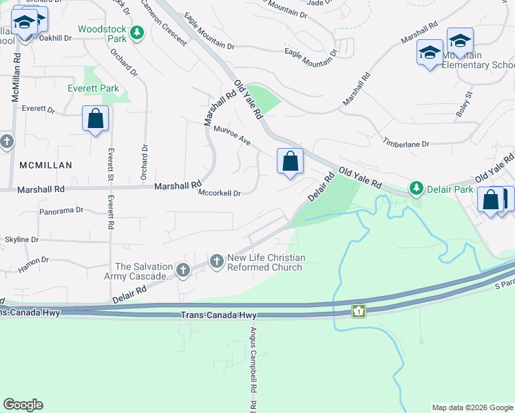 map of restaurants, bars, coffee shops, grocery stores, and more near 35361 Rockwell Drive in Abbotsford