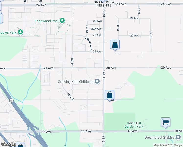 map of restaurants, bars, coffee shops, grocery stores, and more near 16723 19A Avenue in Surrey