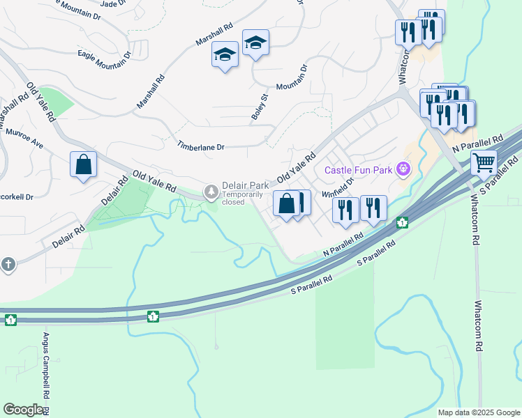 map of restaurants, bars, coffee shops, grocery stores, and more near 1968 North Parallel Road in Abbotsford
