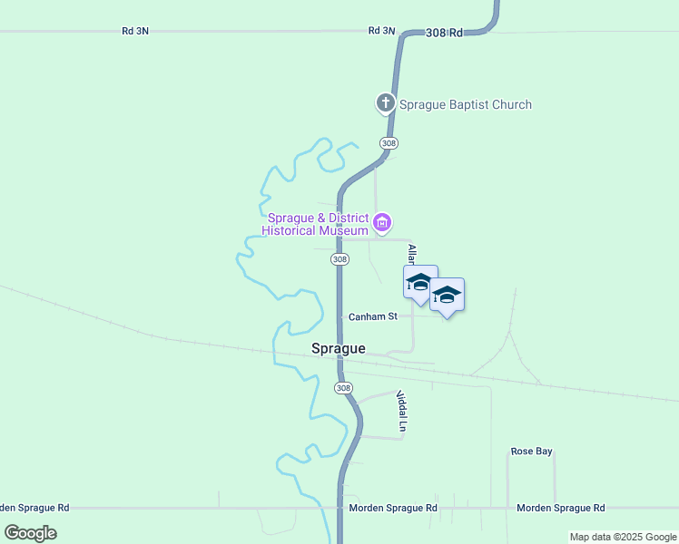 map of restaurants, bars, coffee shops, grocery stores, and more near 2156 Provincial Road 308 in Sprague