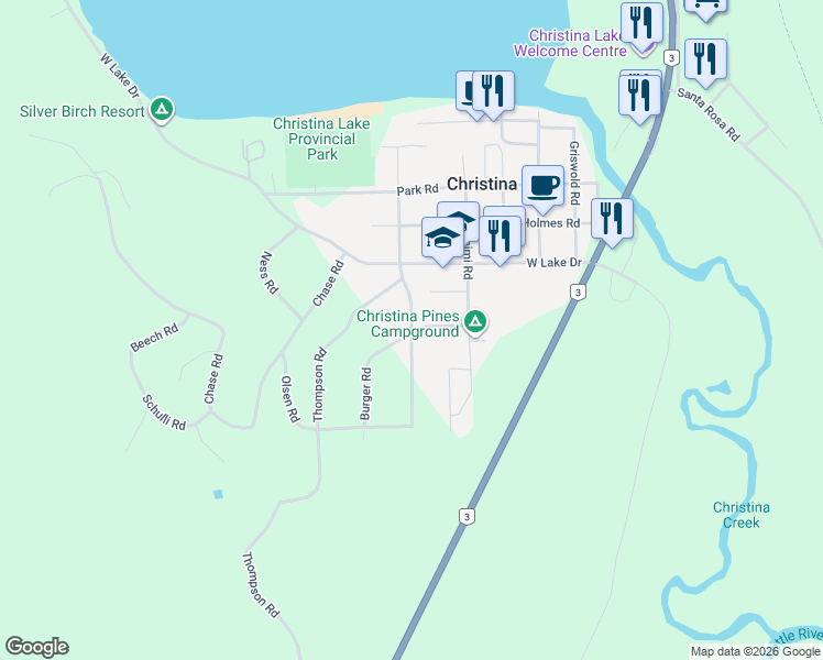 map of restaurants, bars, coffee shops, grocery stores, and more near 1506 Wolverton Road in Christina Lake