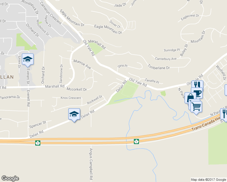 map of restaurants, bars, coffee shops, grocery stores, and more near 35453 Delair Road in Abbotsford