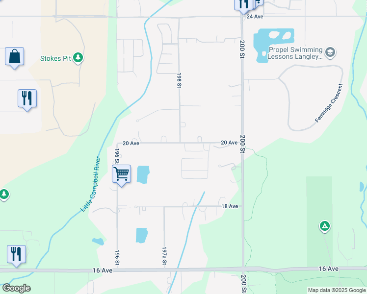 map of restaurants, bars, coffee shops, grocery stores, and more near 19810 20 Avenue in Langley Township