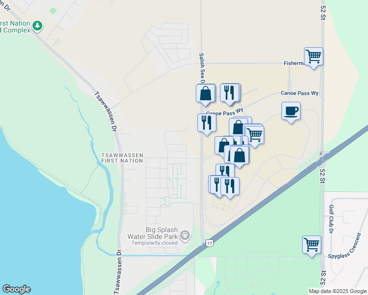 map of restaurants, bars, coffee shops, grocery stores, and more near 4766 Spruce Way in Metro Vancouver