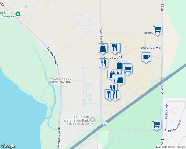 map of restaurants, bars, coffee shops, grocery stores, and more near 1930 Starling Drive in Metro Vancouver