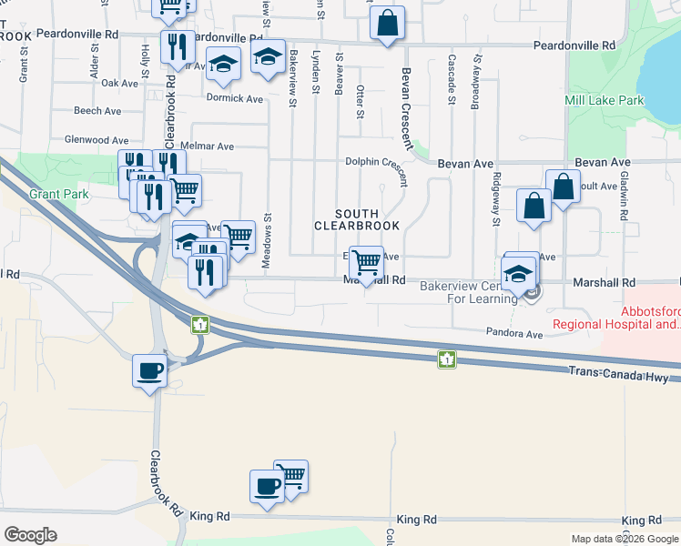 map of restaurants, bars, coffee shops, grocery stores, and more near 2012 Beaver Street in Abbotsford