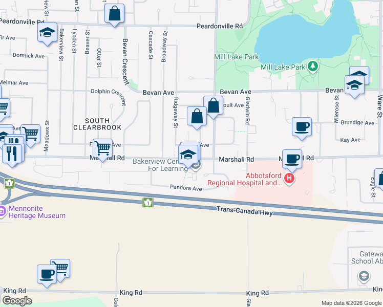 map of restaurants, bars, coffee shops, grocery stores, and more near in Abbotsford