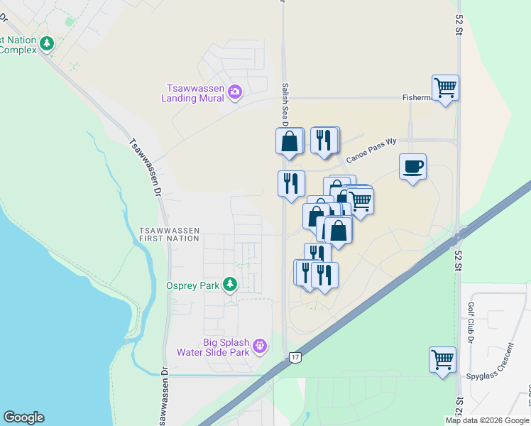 map of restaurants, bars, coffee shops, grocery stores, and more near 1942 Starling Drive in Metro Vancouver