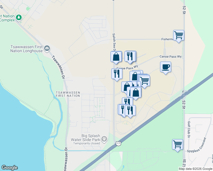 map of restaurants, bars, coffee shops, grocery stores, and more near 1942 Starling Drive in Metro Vancouver