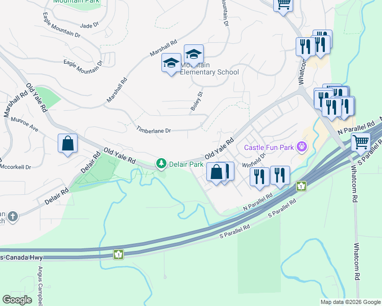 map of restaurants, bars, coffee shops, grocery stores, and more near 2055 Lion Court in Abbotsford