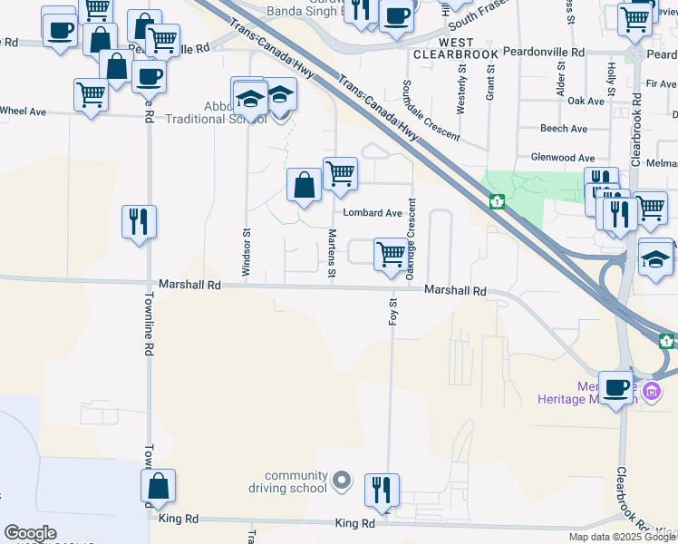 map of restaurants, bars, coffee shops, grocery stores, and more near 2026 Martens Street in Abbotsford