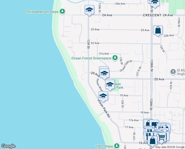 map of restaurants, bars, coffee shops, grocery stores, and more near 12432 20 Avenue in Surrey