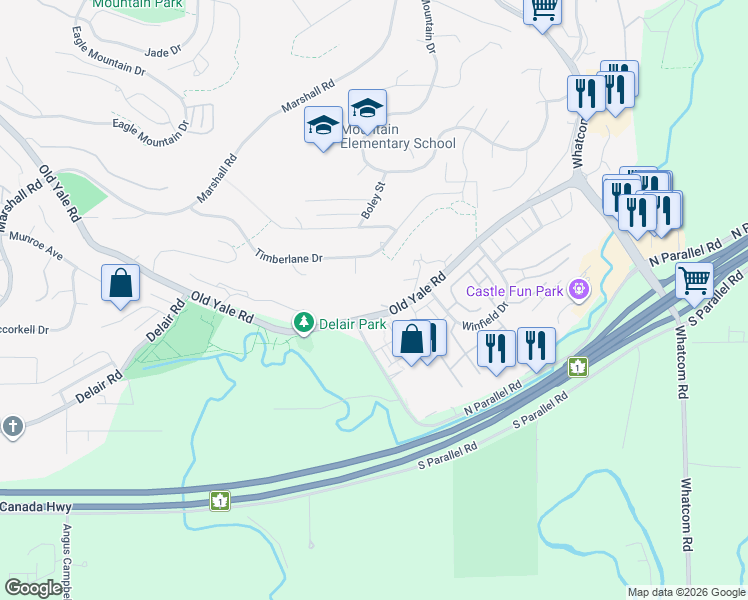 map of restaurants, bars, coffee shops, grocery stores, and more near 2058 Lion Court in Abbotsford