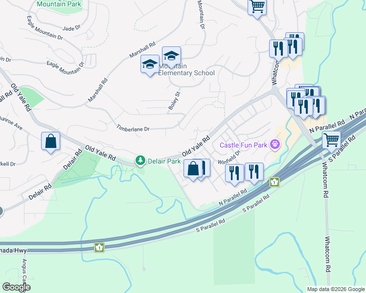 map of restaurants, bars, coffee shops, grocery stores, and more near 2058 Lion Court in Abbotsford