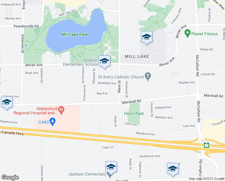 map of restaurants, bars, coffee shops, grocery stores, and more near 2066 Stevenson Street in Abbotsford