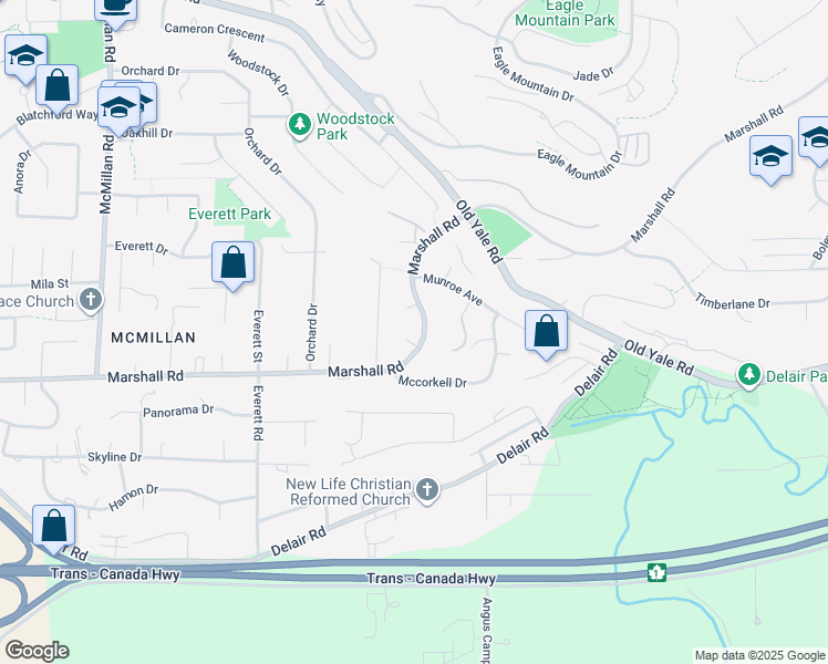 map of restaurants, bars, coffee shops, grocery stores, and more near 35267 Marshall Road in Abbotsford